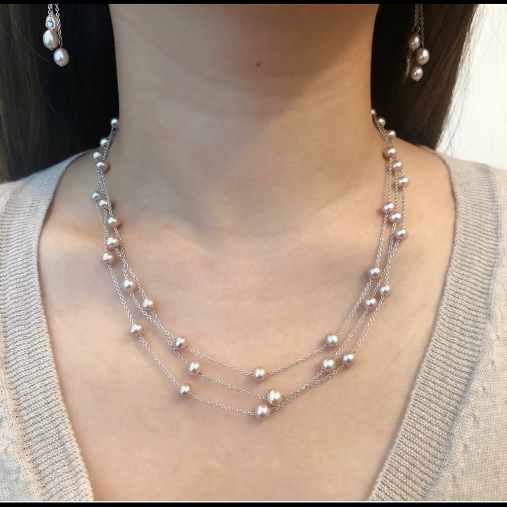 New Freshwater real AAA purple lavender pearls 925 silver necklace chic